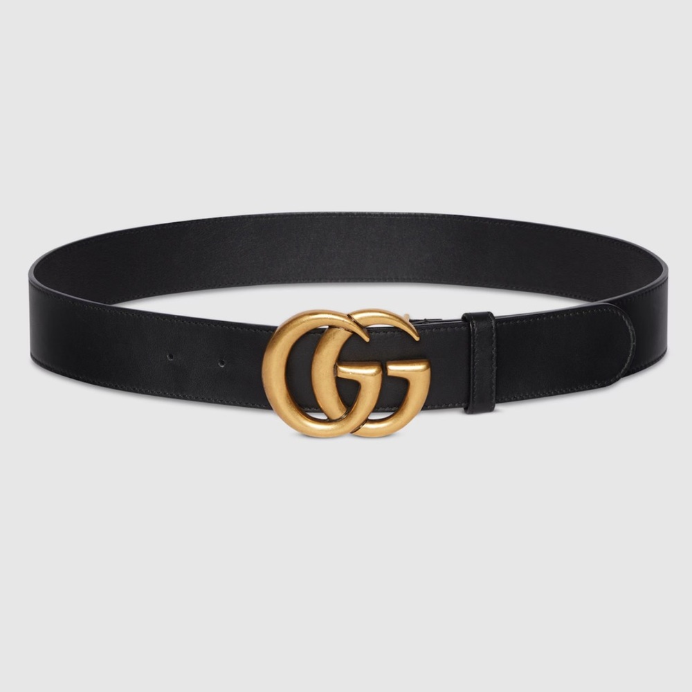 Gucci Black Belt with Gold GG Buckle / GG Marmont wide belt